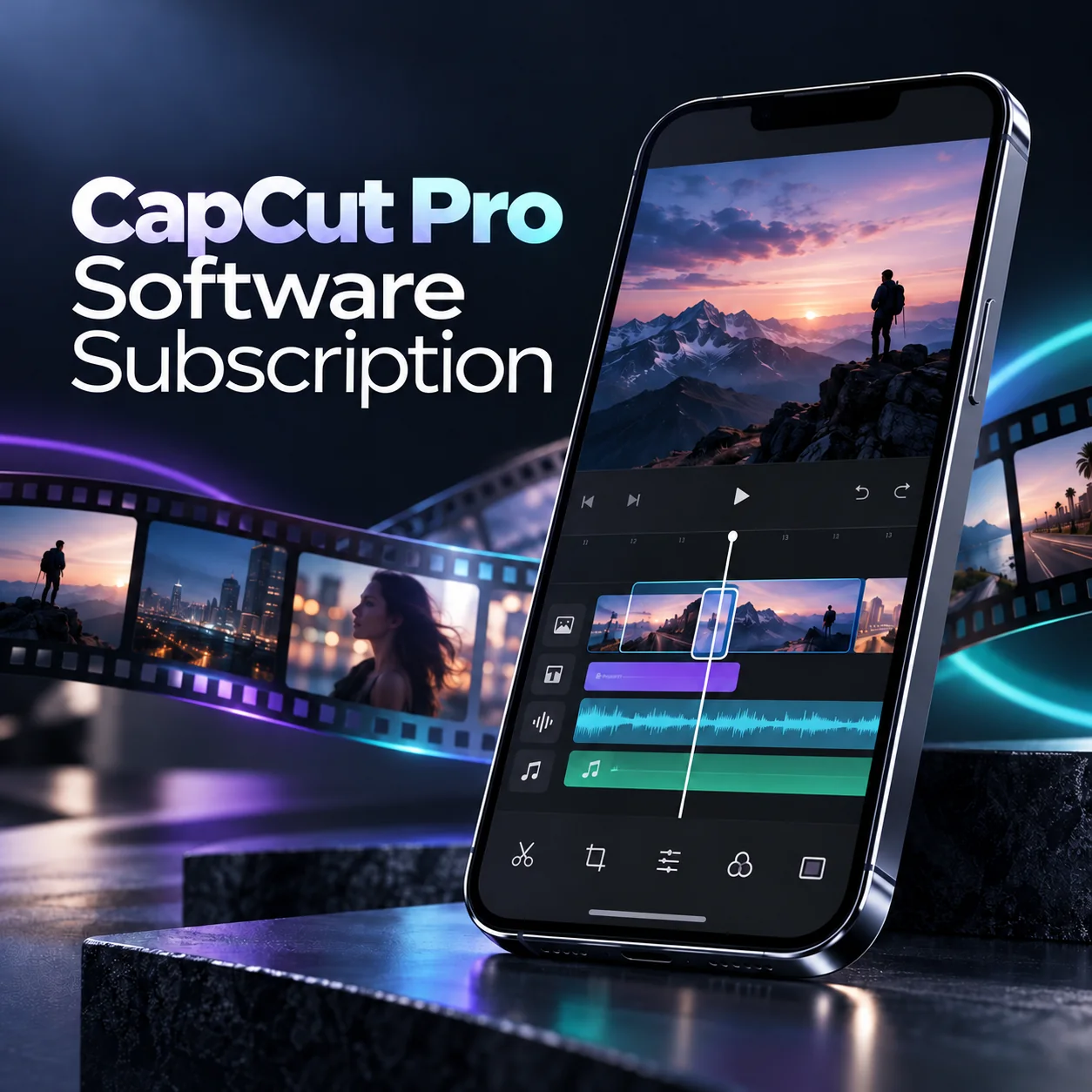 CapCut Pro Software Subscription product image with a mobile video-editing interface